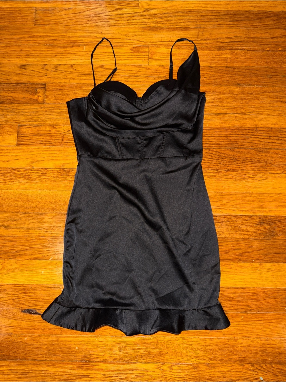 Classic Black Slip Dress with Ruffle Hem